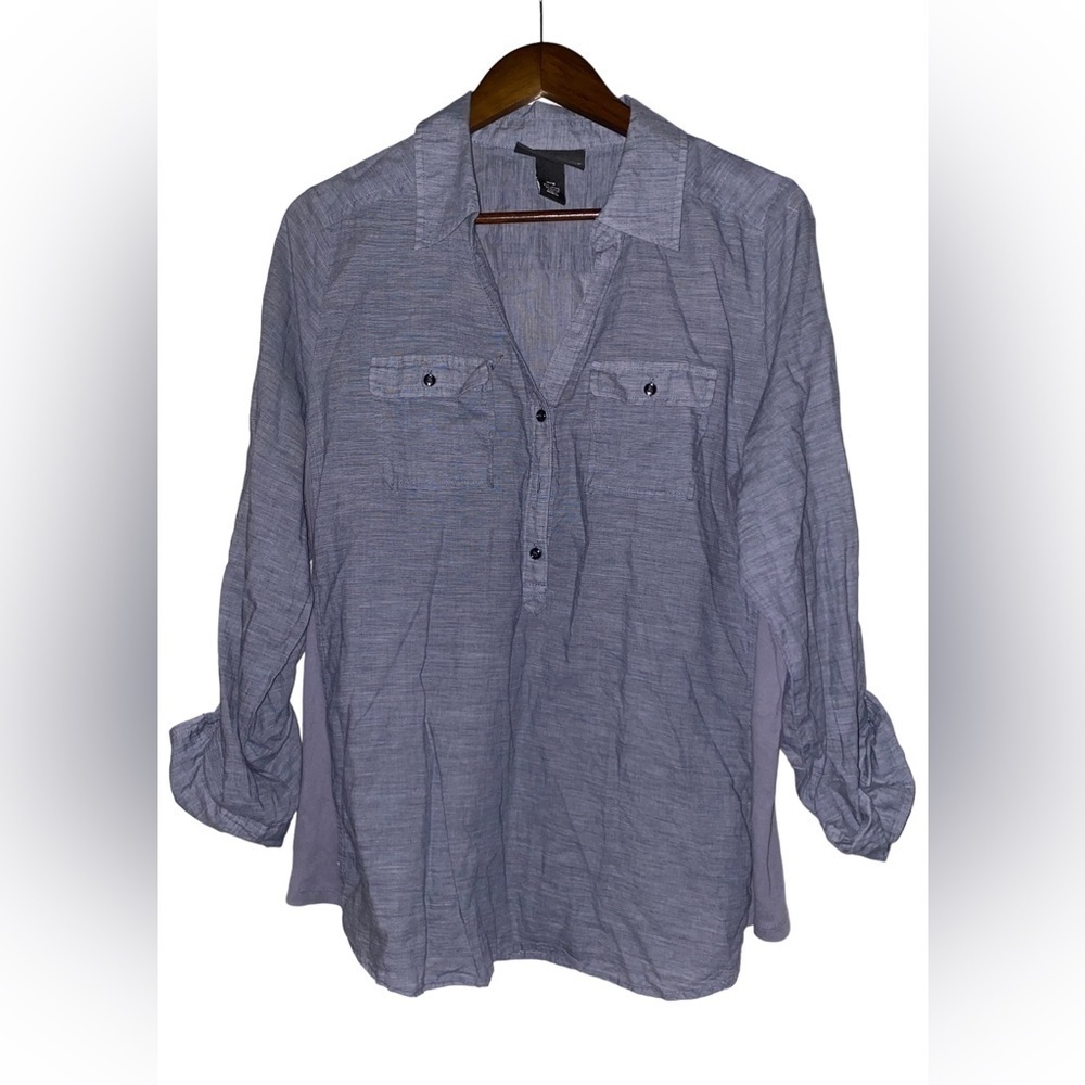 Lane Bryant Women Button Down Long Sleeve Blue Shirt Size 14/16‎
